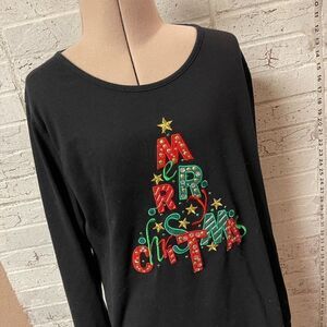 Kim Rogers Merry Christmas Long Sleeve Embroidered Shirt Large